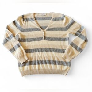 Mainbocher 100% Pure Cashmere V-Neck Striped Multicolored Sweater Size XL